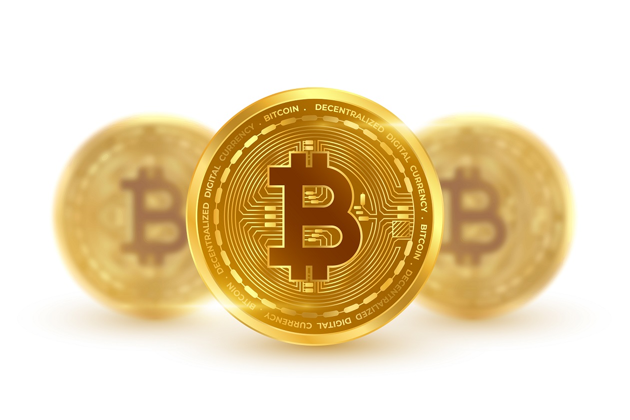 cryptocurrency bitcoin golden coin isolated in white background